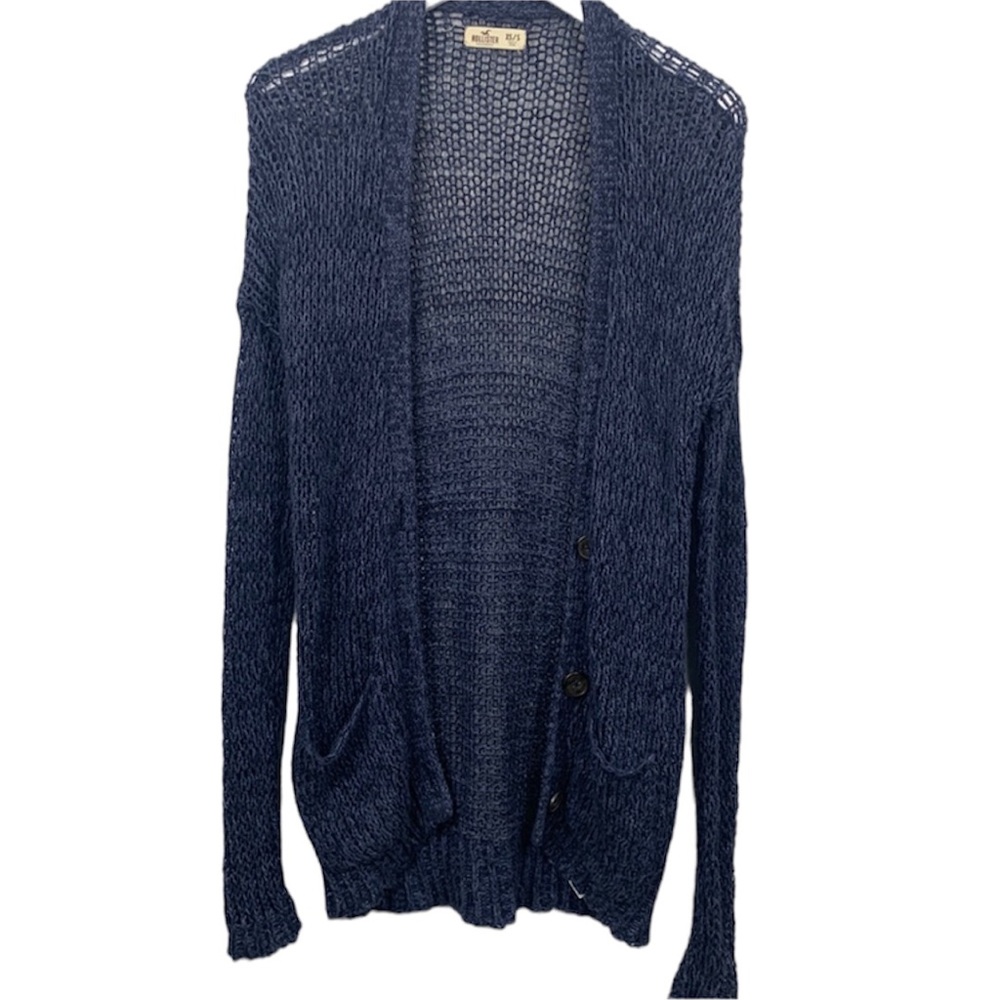 Hollister Knit Button Navy Open Long Cardigan Sweater Size XS and Small